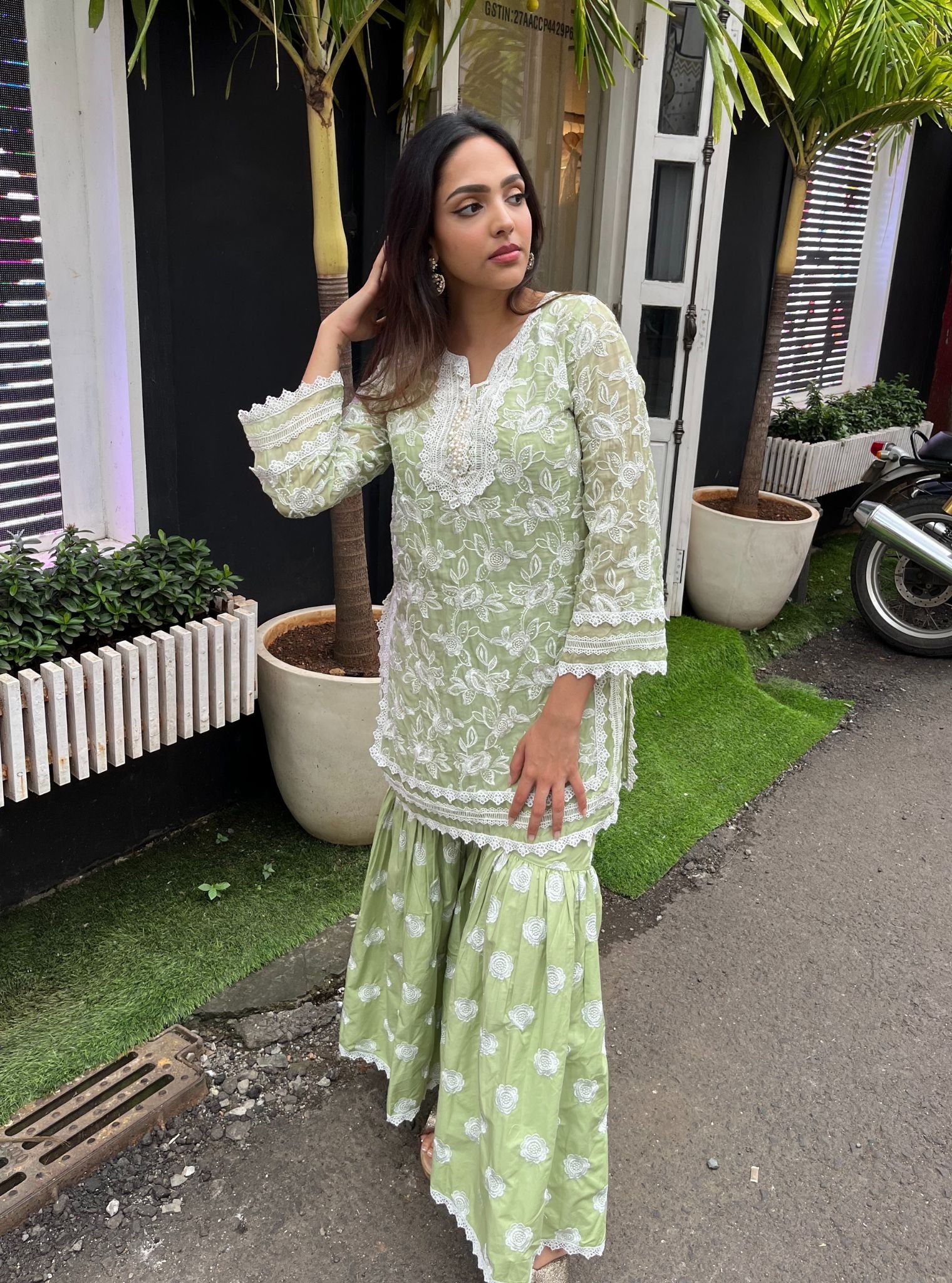 Lyella Supima Cotton Green Kurta with Garara Set