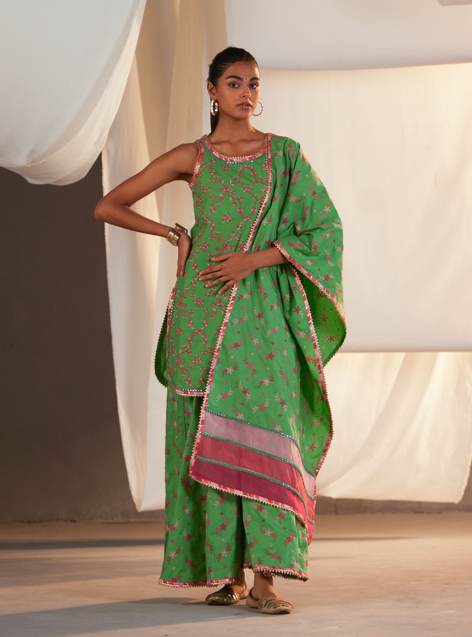 Makayla Supima Cotton Green Sharara Set