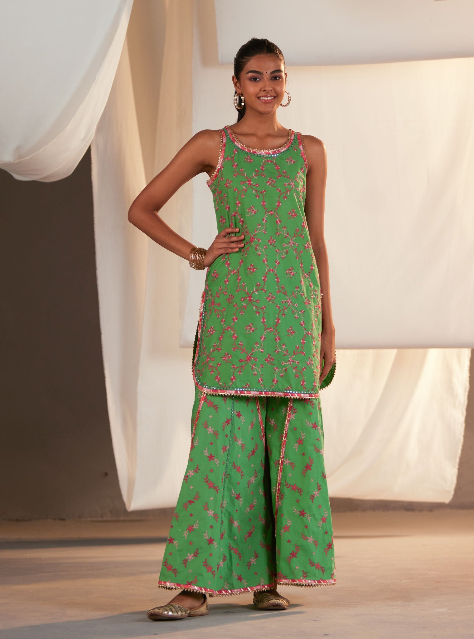 Makayla Supima Cotton Green Sharara Set