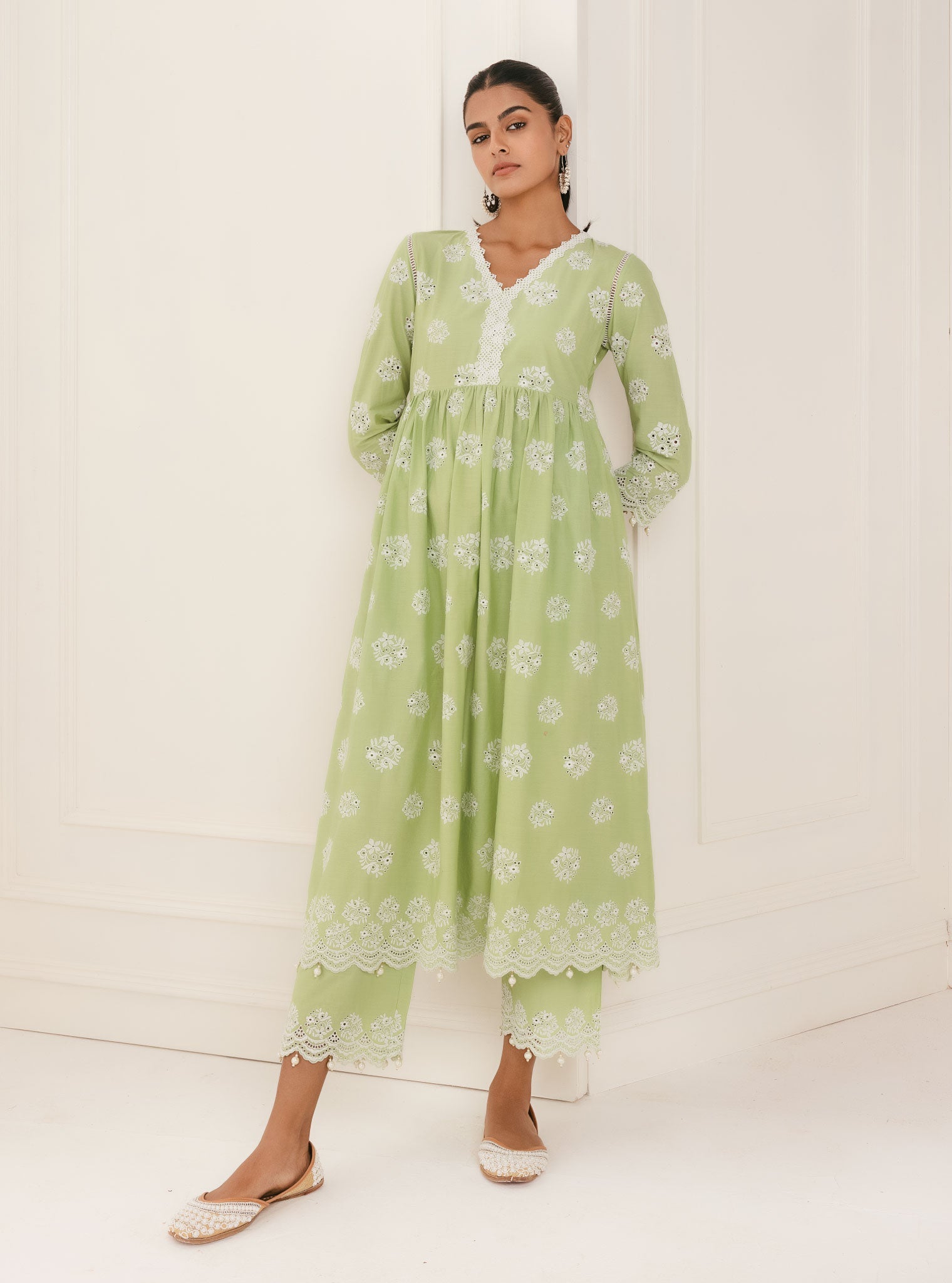 Mulmul Supima Cotton Malana Green Kurta