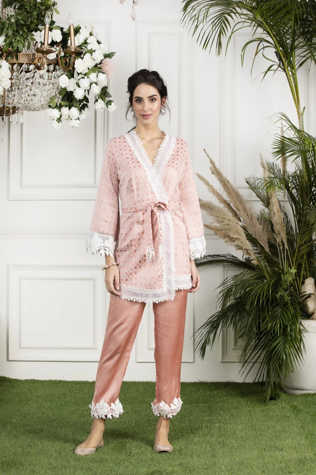 Hibiscus Kimono Pink Kurta Set