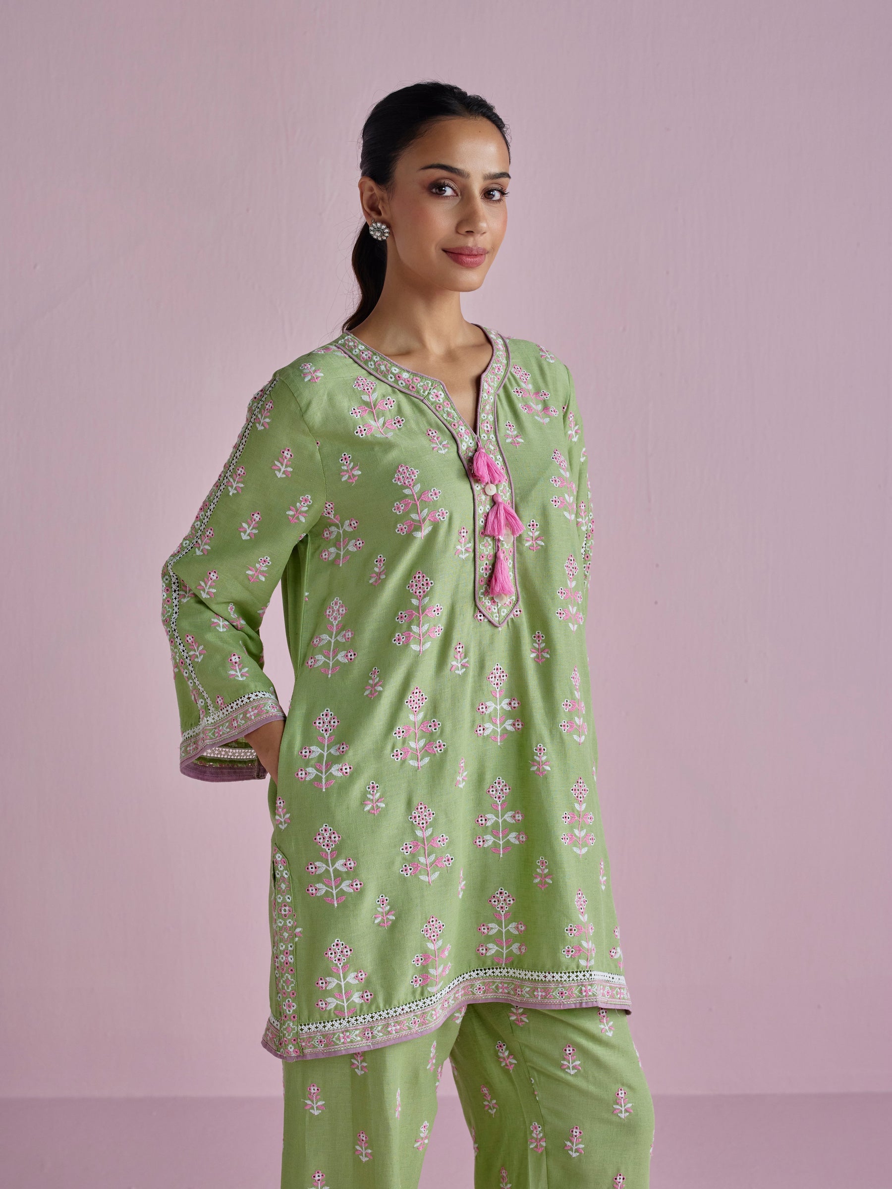 Zano Linen Green Kurta Set