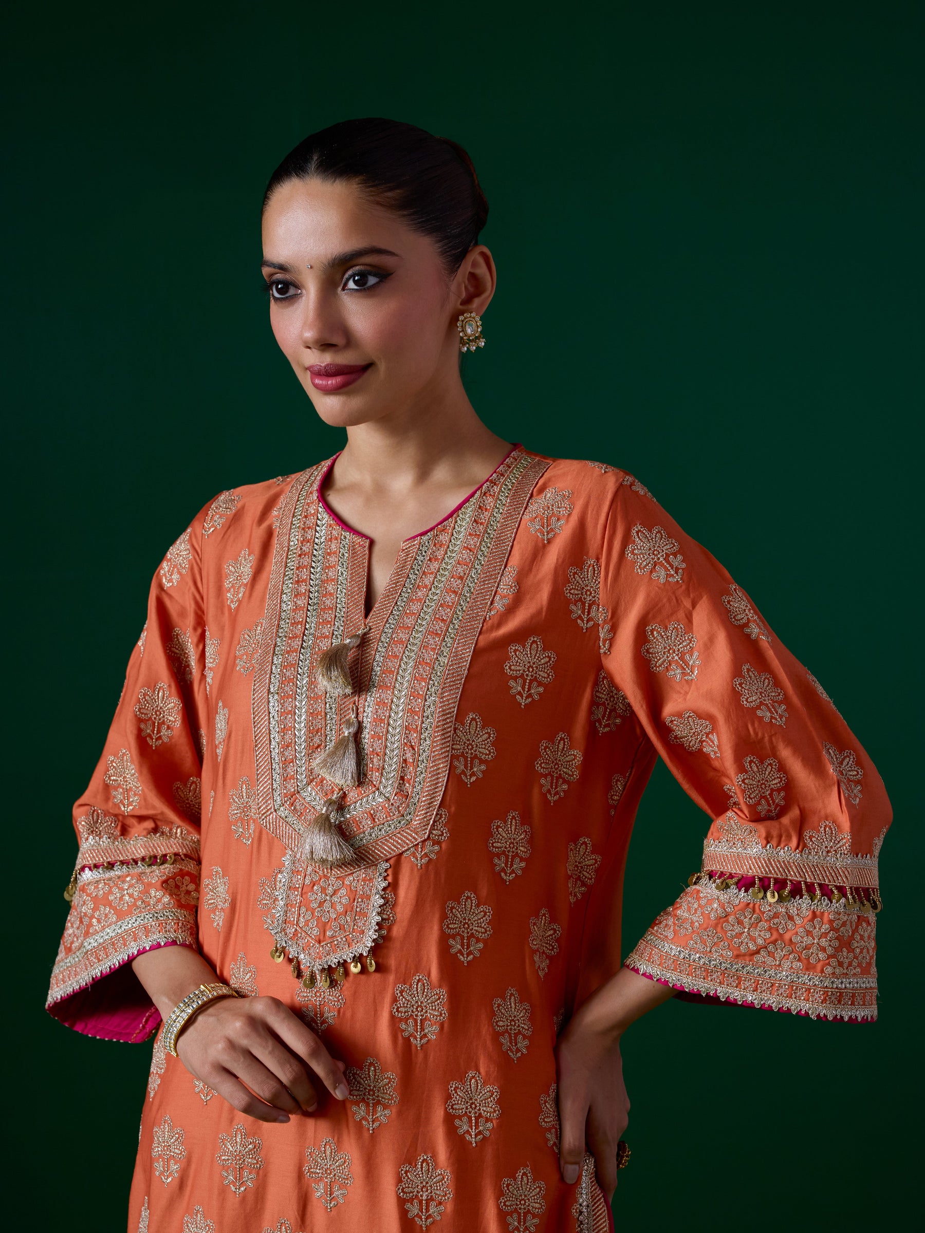 Lani Pima Satin Orange Kurta Set