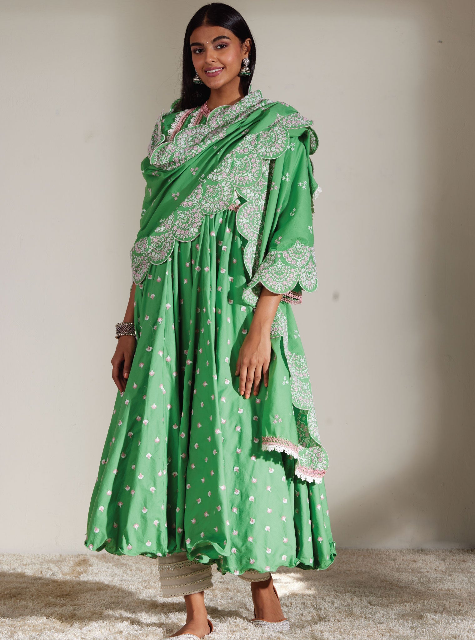 Nadine Supima Cotton Green Anarkali Kurta Set