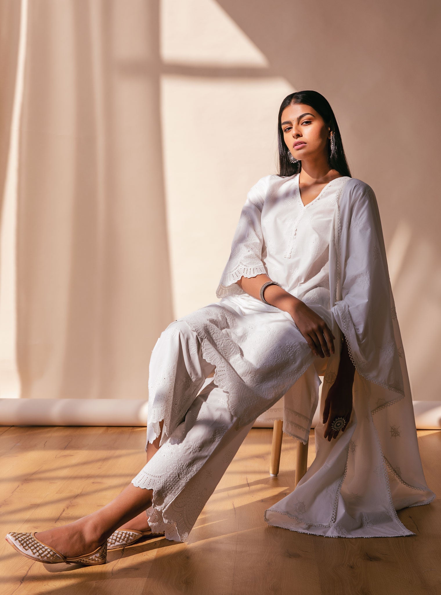 Nihri Supima Cotton White Kurta Set