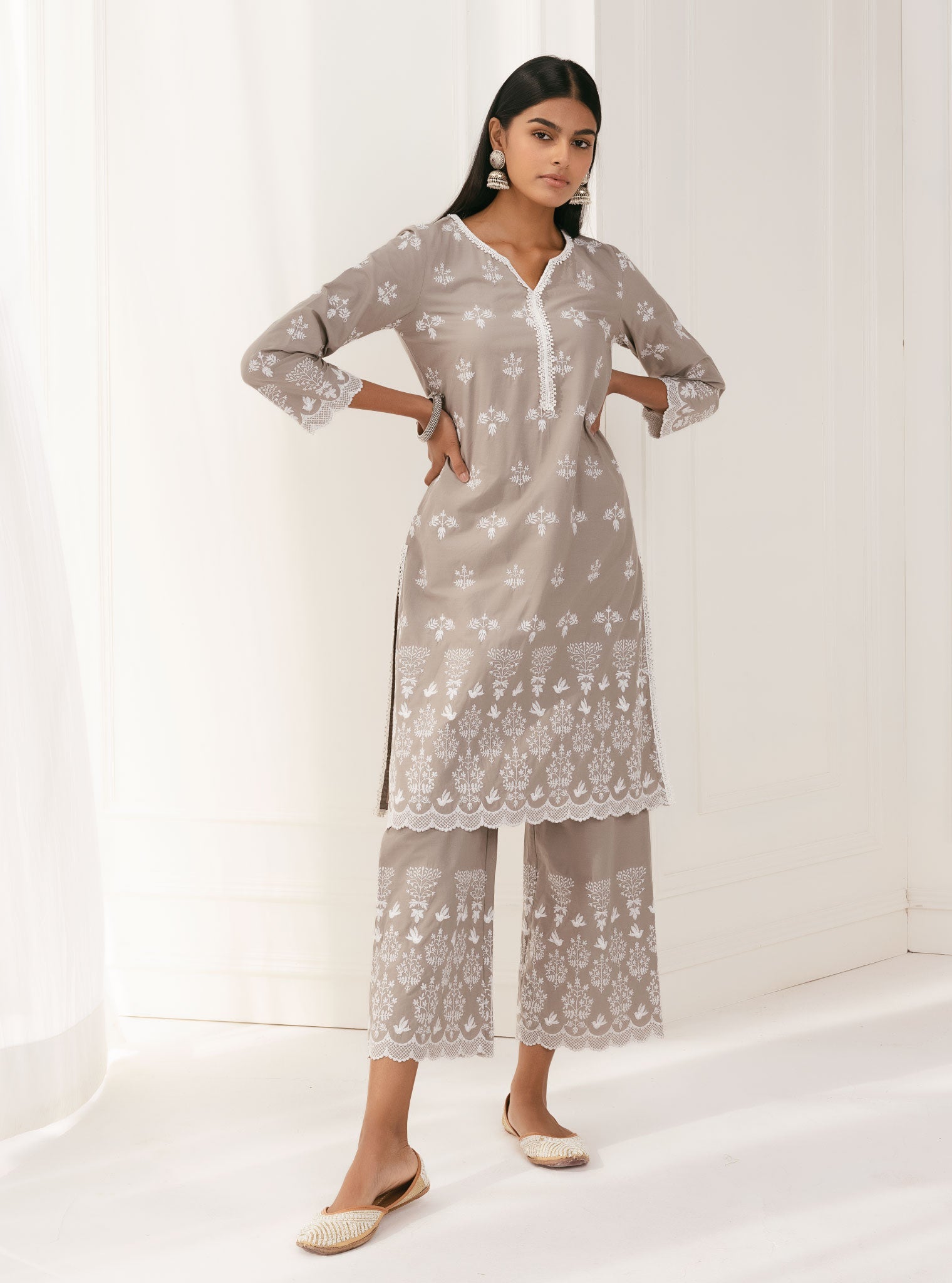 Prini Supima Cotton Grey Kurta with Palazzo Set
