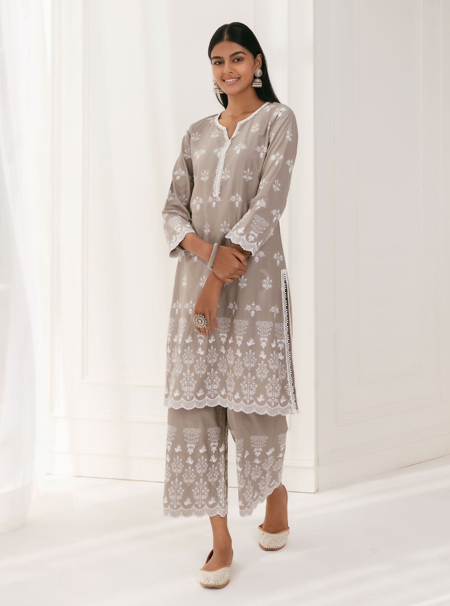Prini Supima Cotton Grey Kurta with Palazzo Set