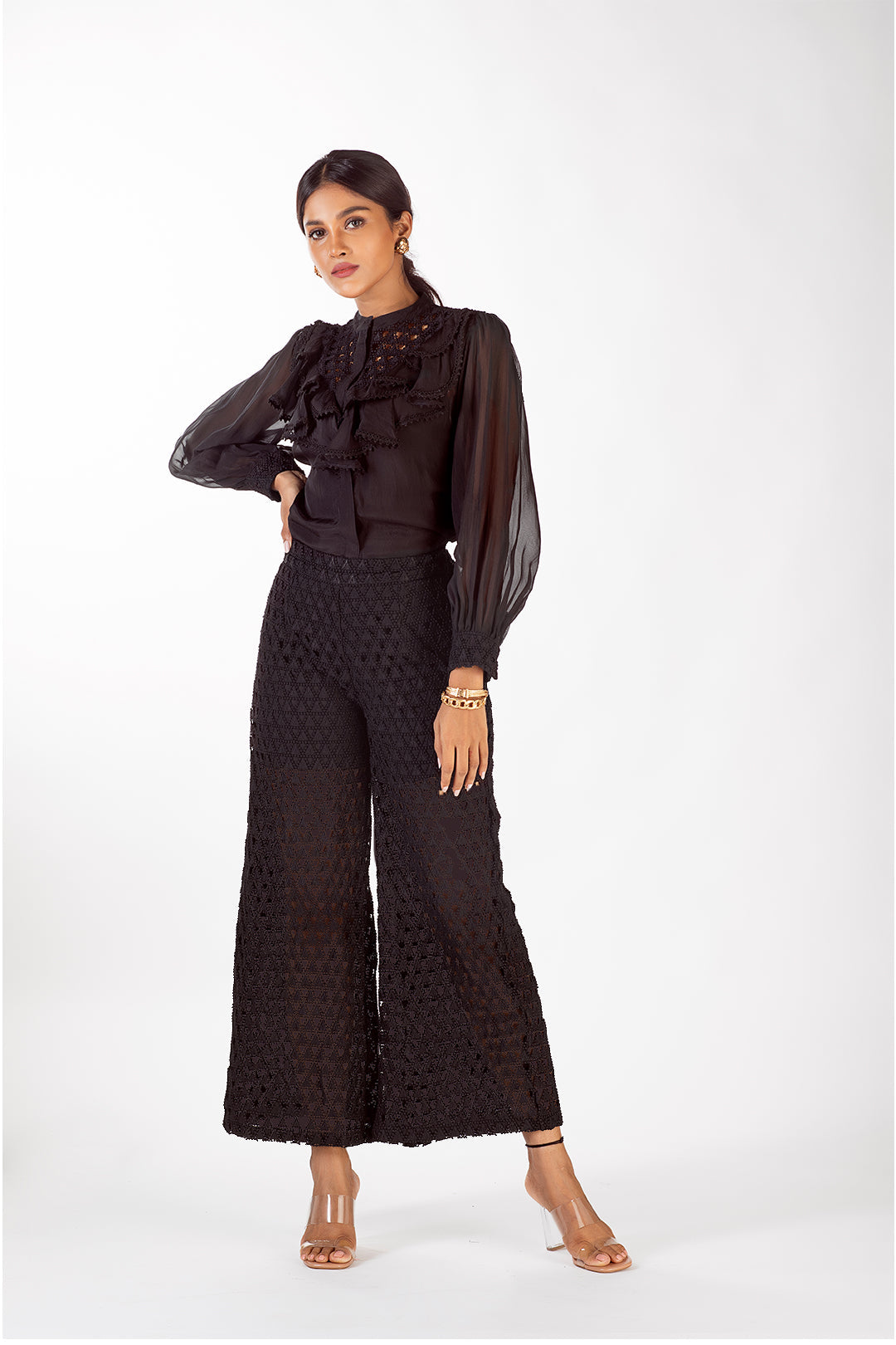 Thea Organza Black Shirt Set