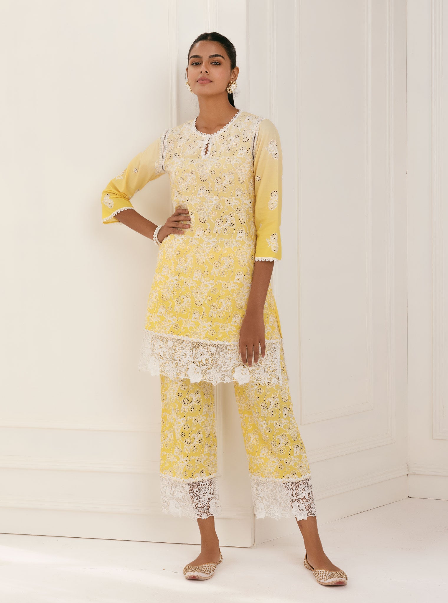 Tista Supima Cotton Yellow Kurta with Palazzo Set
