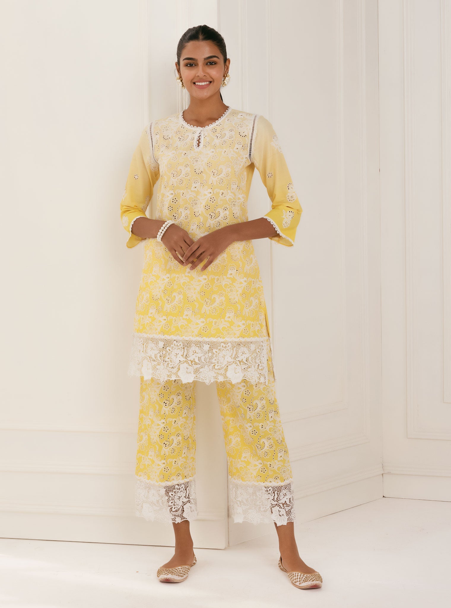 Tista Supima Cotton Yellow Kurta with Palazzo Set