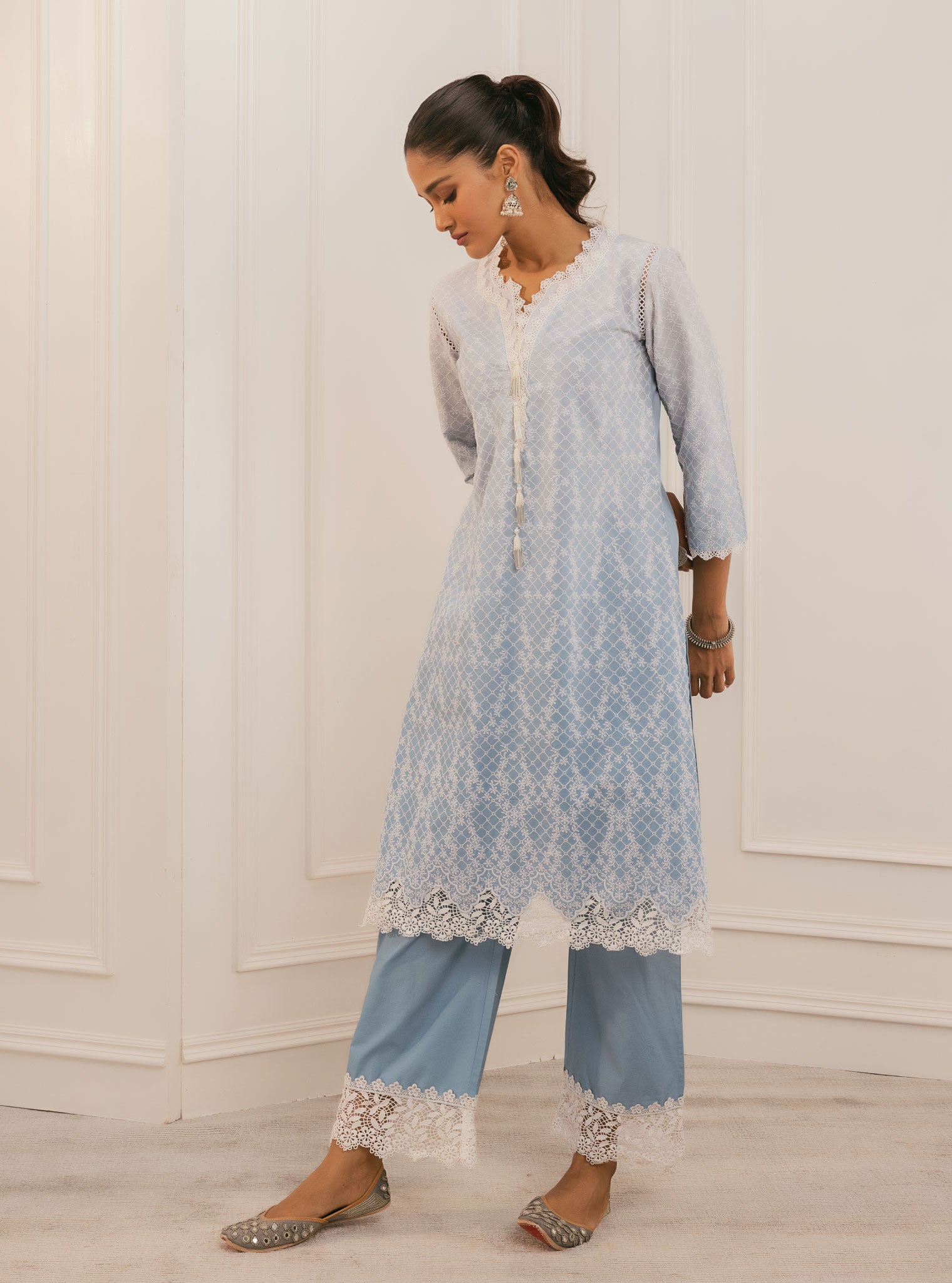 Venna Supima Cotton Blue Kurta Set