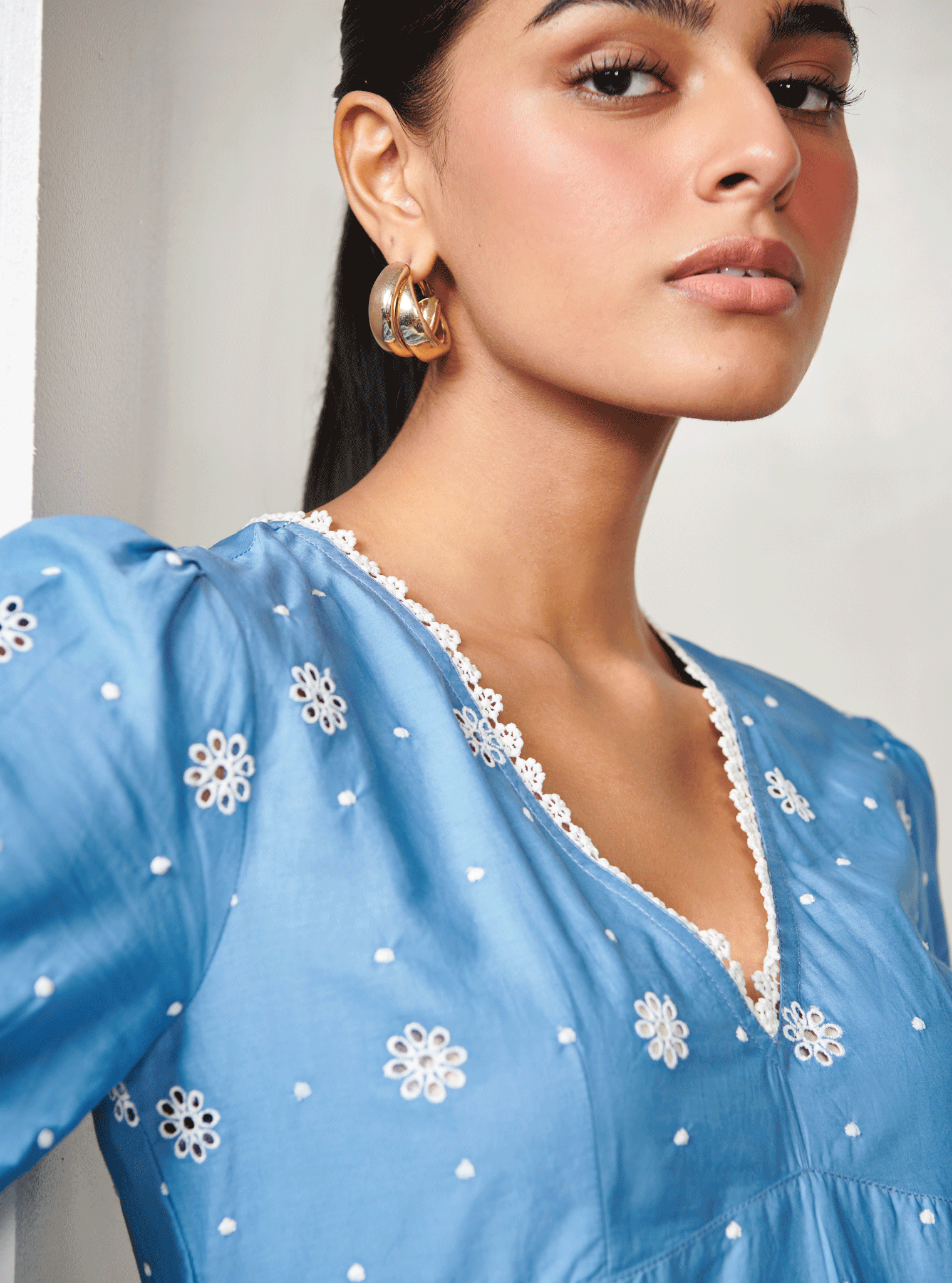 Aurelia Supima Cotton Denim Top with Bell Bottom Set