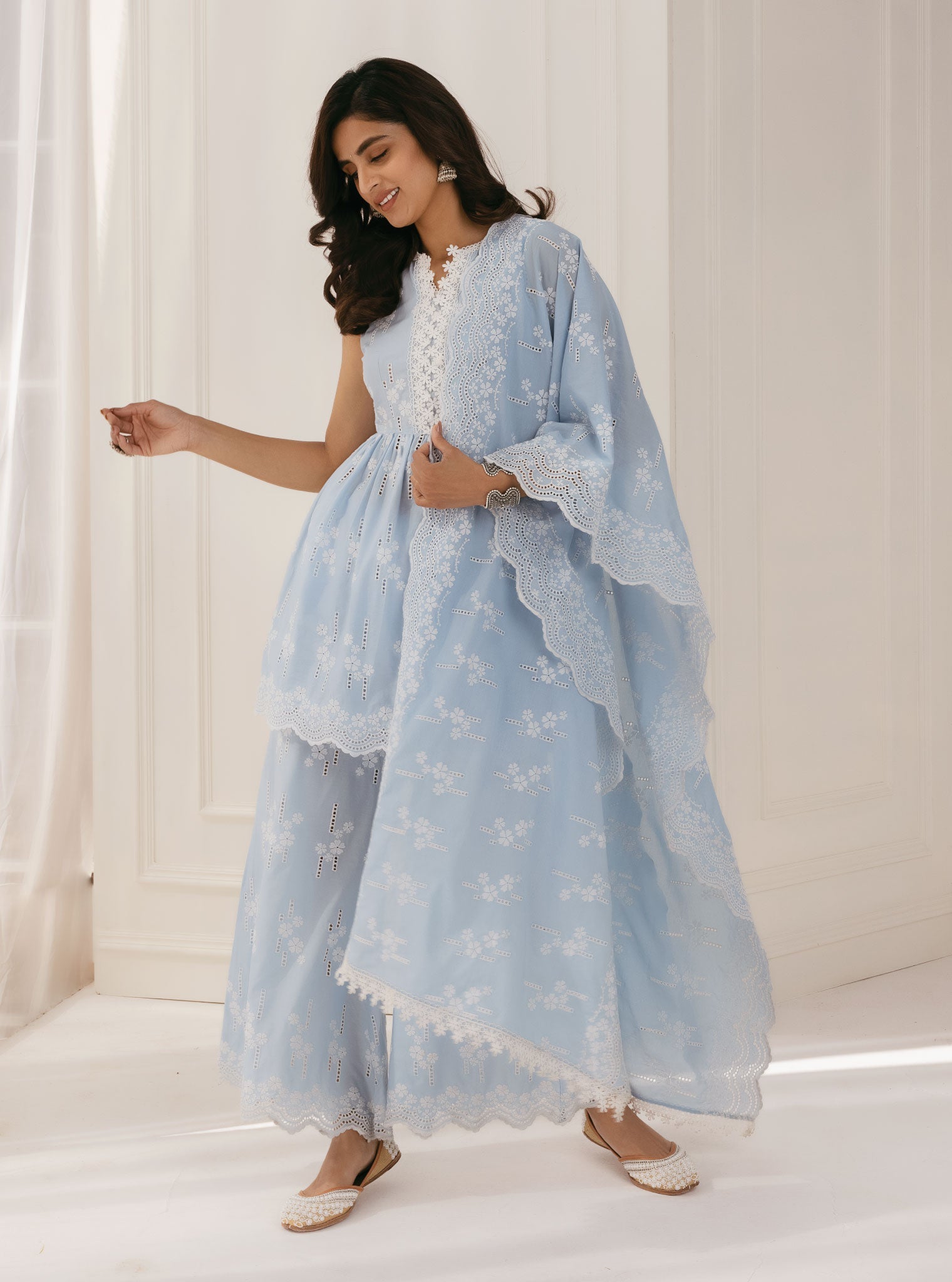 Mulmul Supima Cotton Yana Blue Kurta