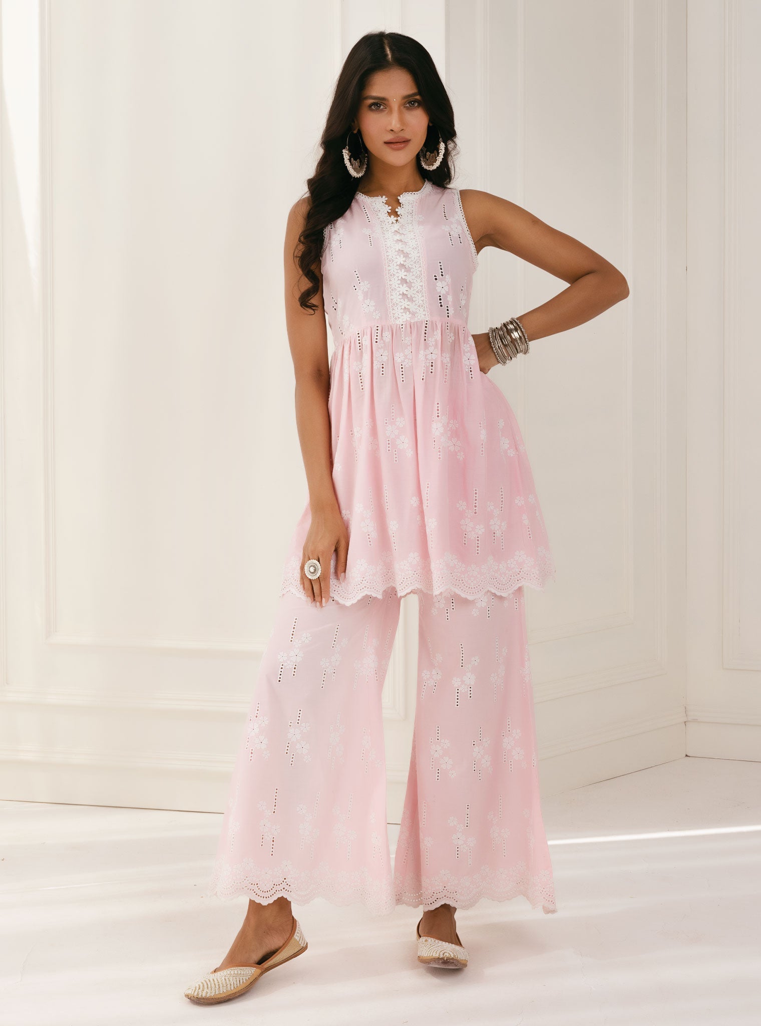 Yana Supima Cotton Pink Kurta with Palazzo Set