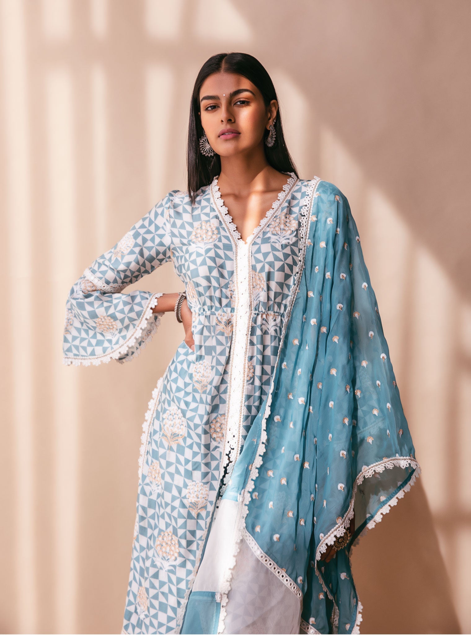 Zaya Cupro Silk Teal Kurta Set