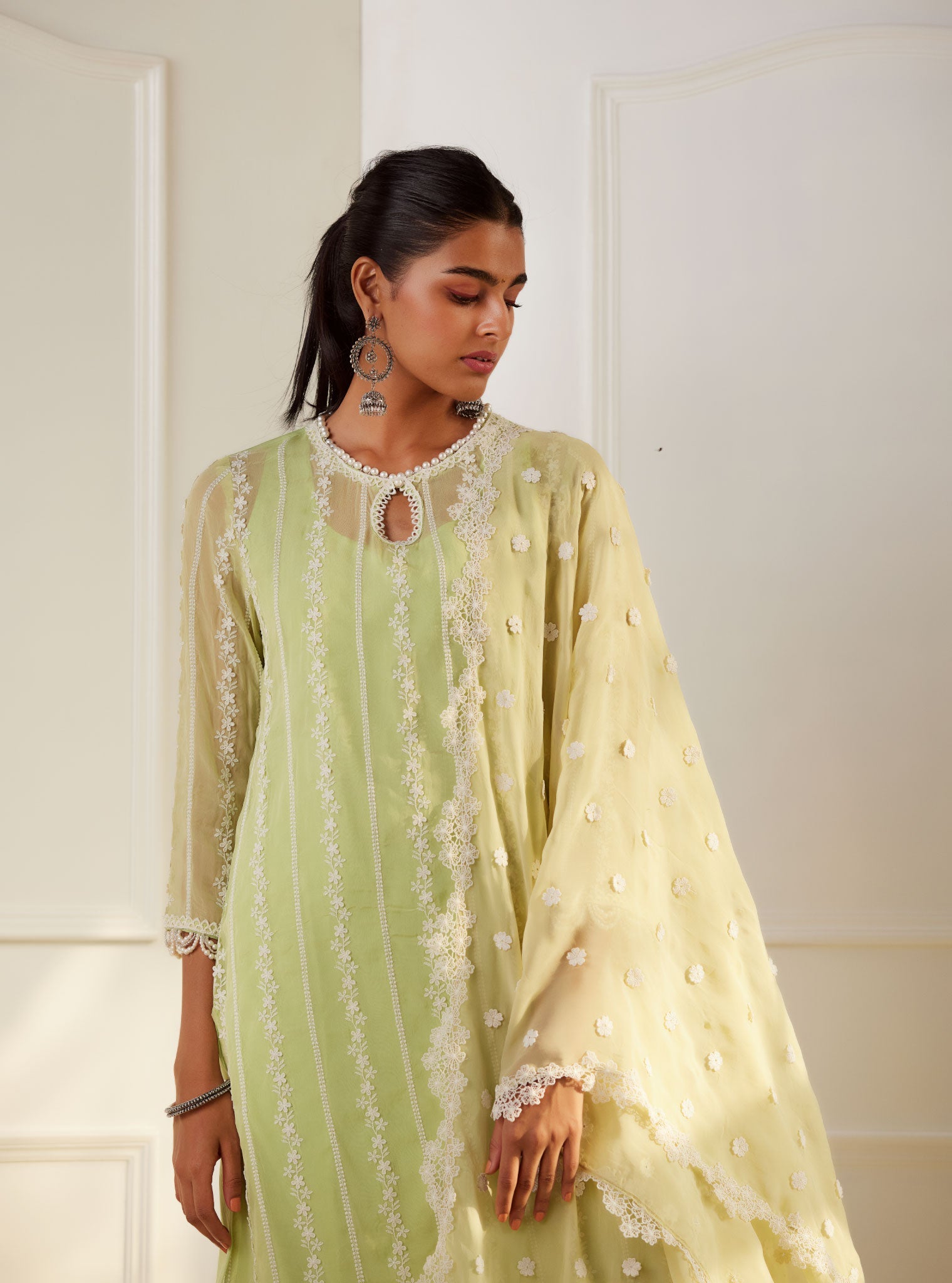 Zella Organza Green Kurta Set