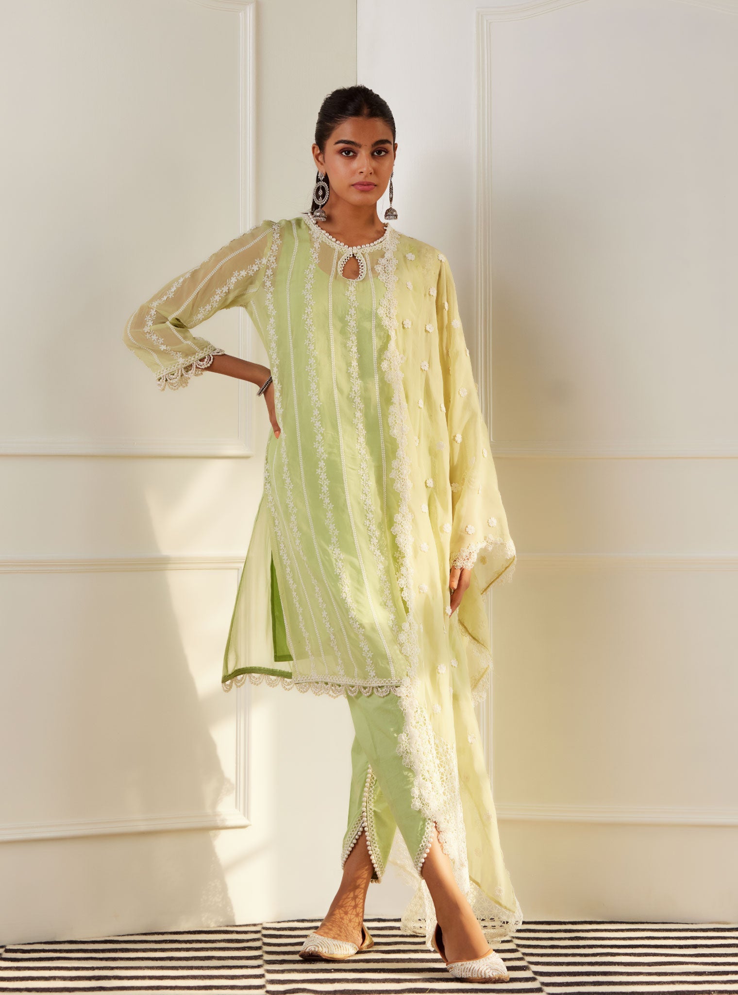 Zella Organza Green Kurta Set