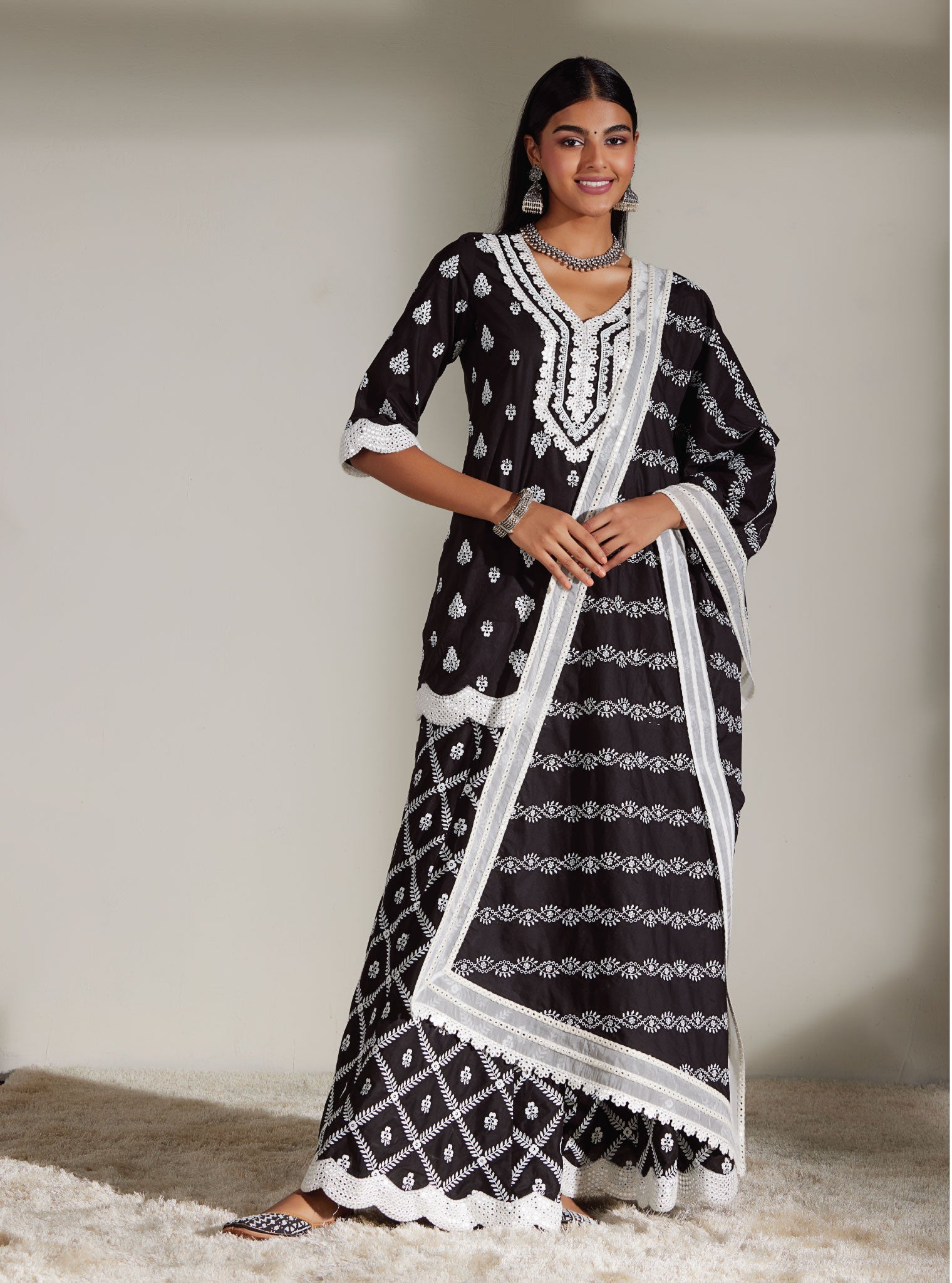 Zoriana Supima Cotton Black Kurta with Sharara Set