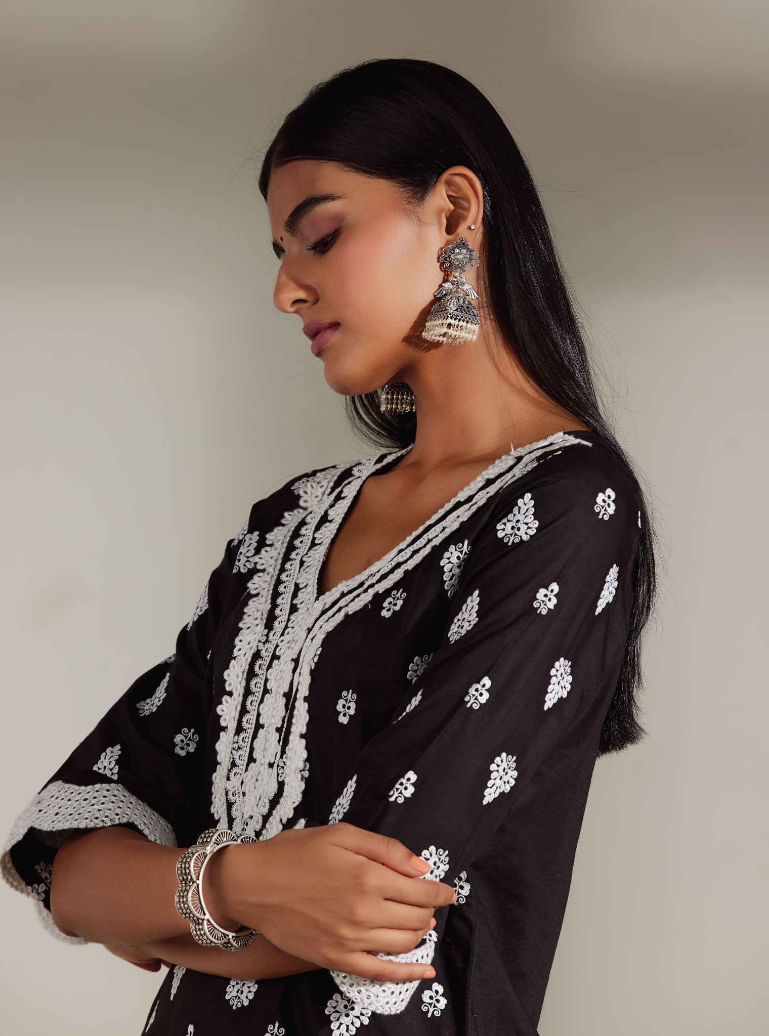 Zoriana Supima Cotton Black Kurta with Sharara Set