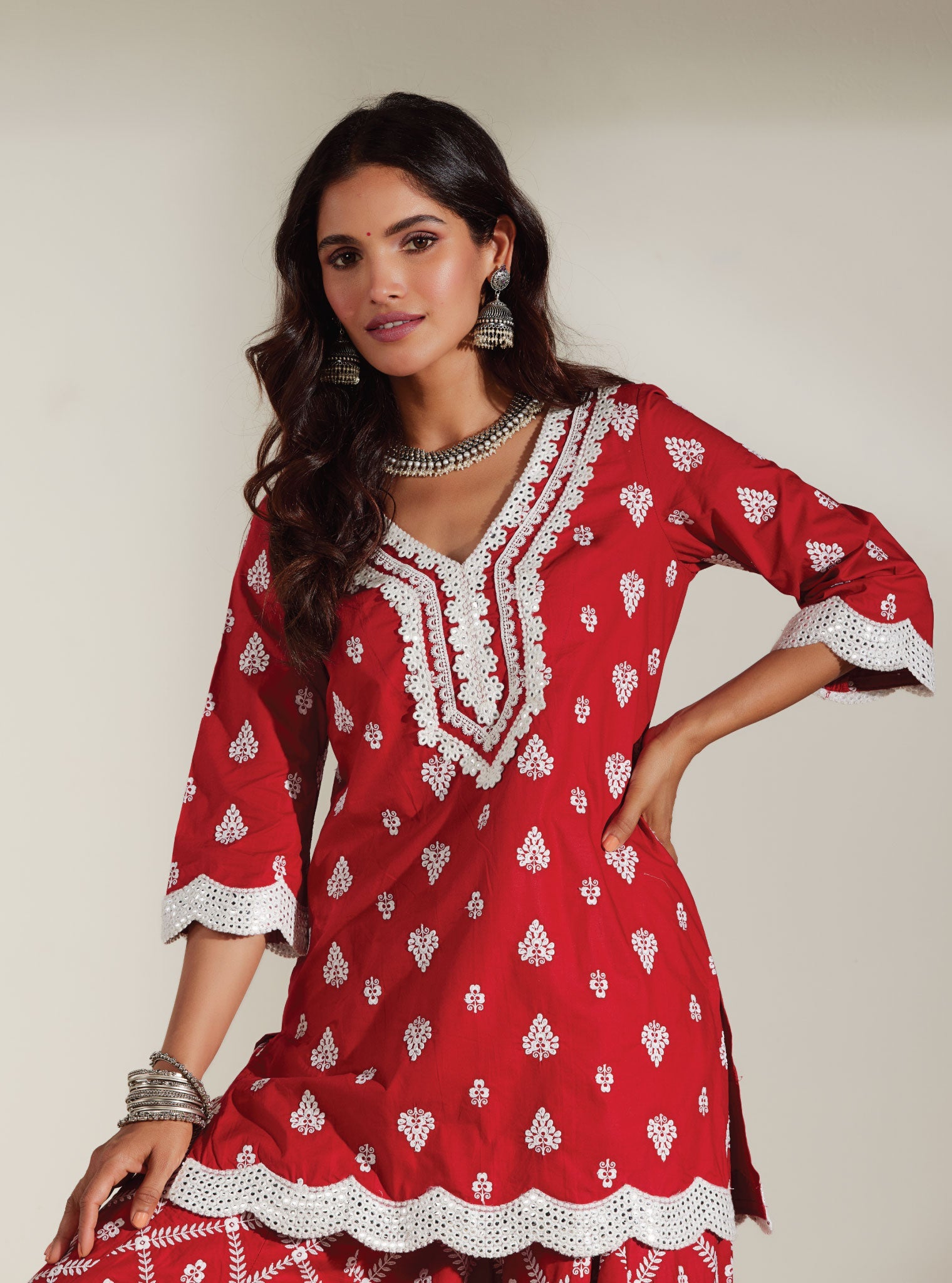 Zoriana Supima Cotton Red Kurta with Sharara Set