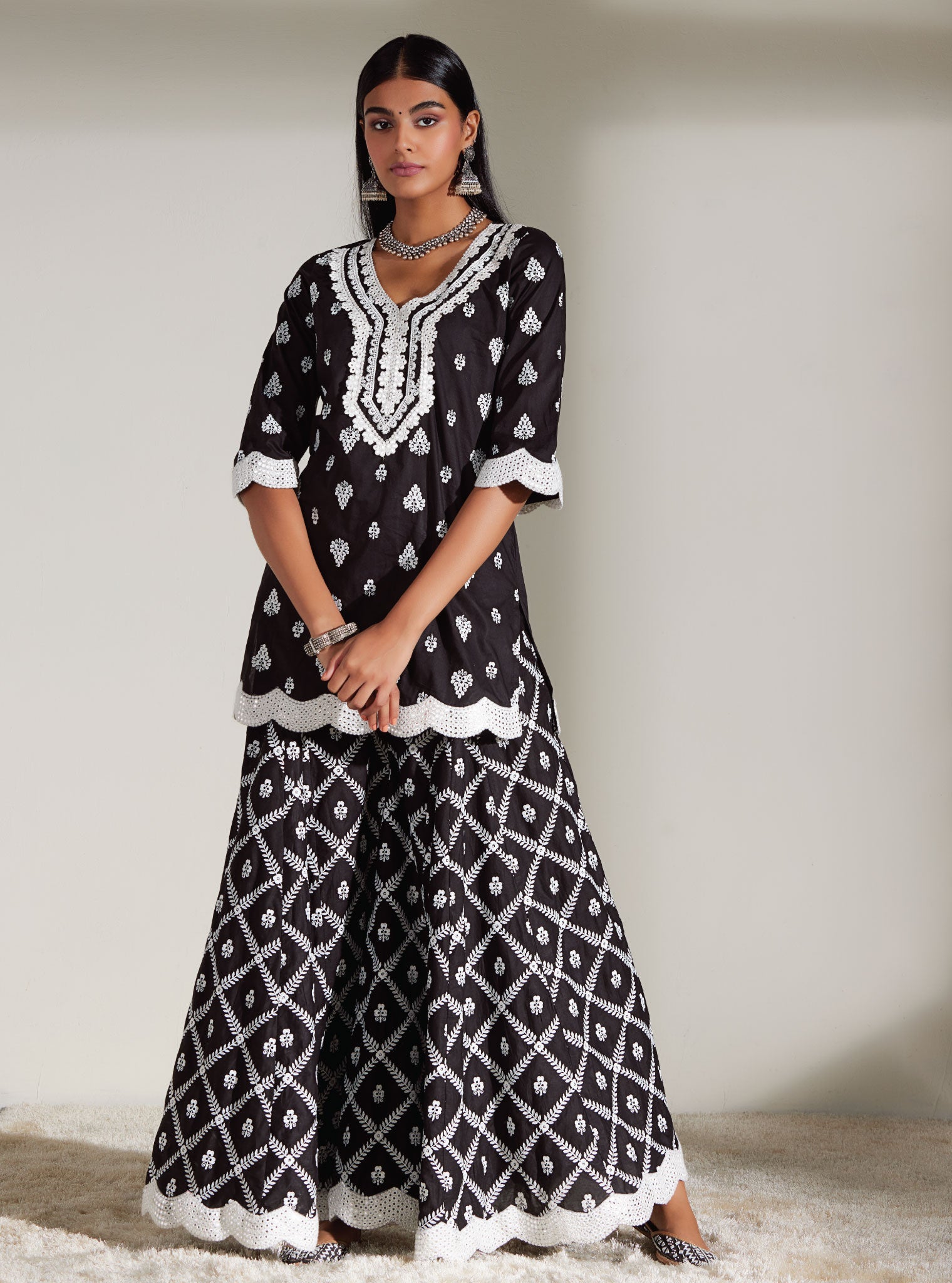 Zoriana Supima Cotton Black Kurta with Sharara Set