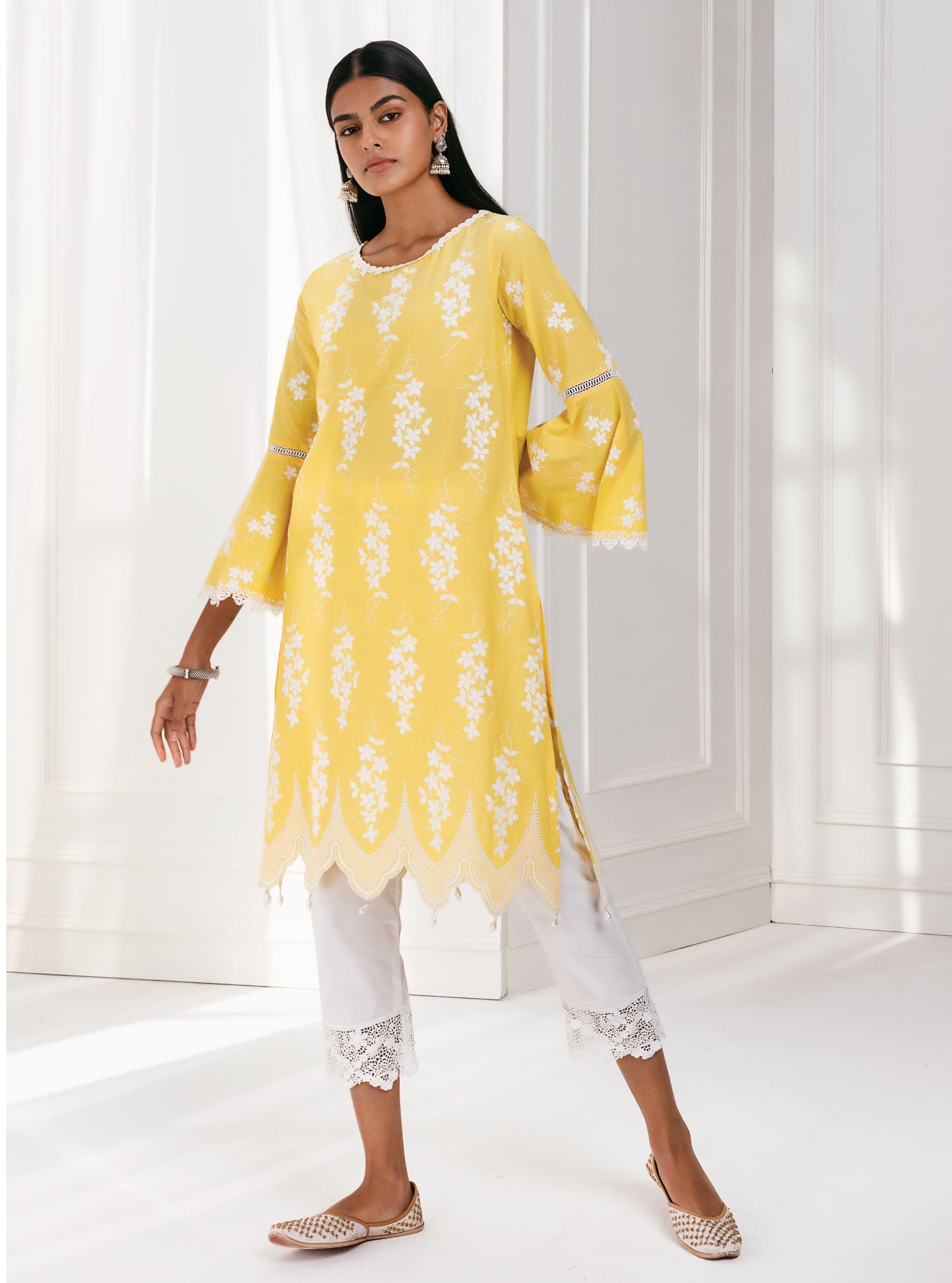 Zuluk Supima Cotton Yellow Kurta Set