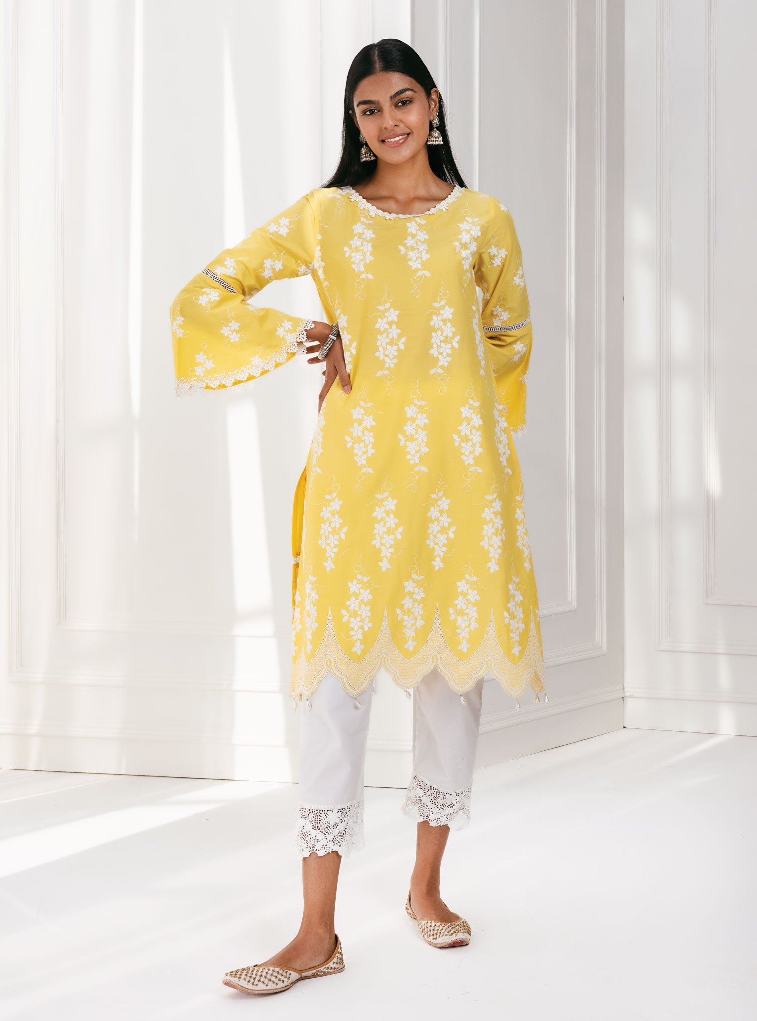 Zuluk Supima Cotton Yellow Kurta Set