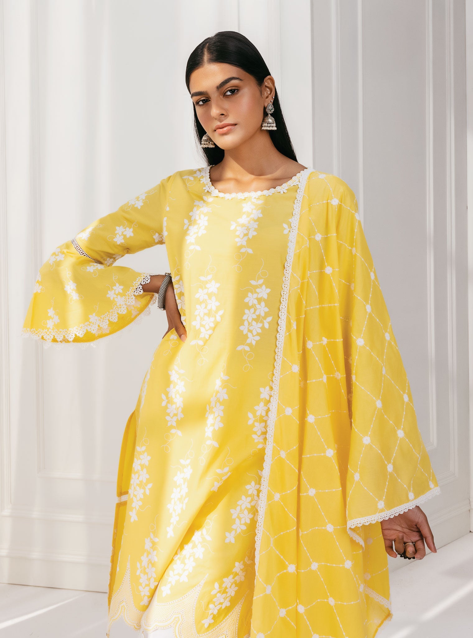 Zuluk Supima Cotton Yellow Kurta Set