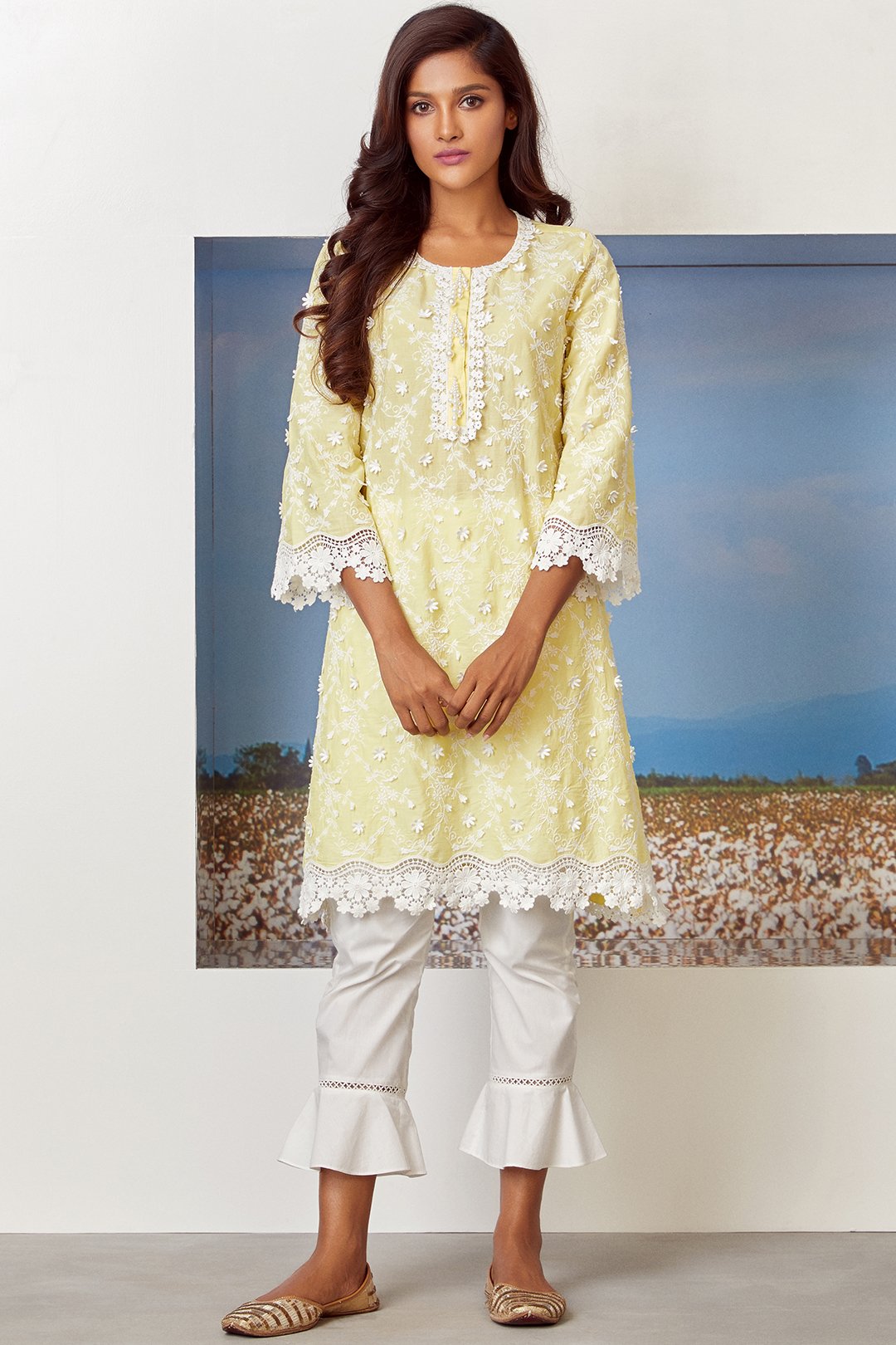 Mulmul Cotton BAYBREEZE KURTA With UMBRELLA FRILL PANT